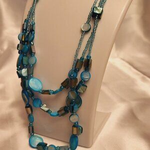 Unique Triple Strand ~ Stone and Bead Necklace ~ Excellent Condition